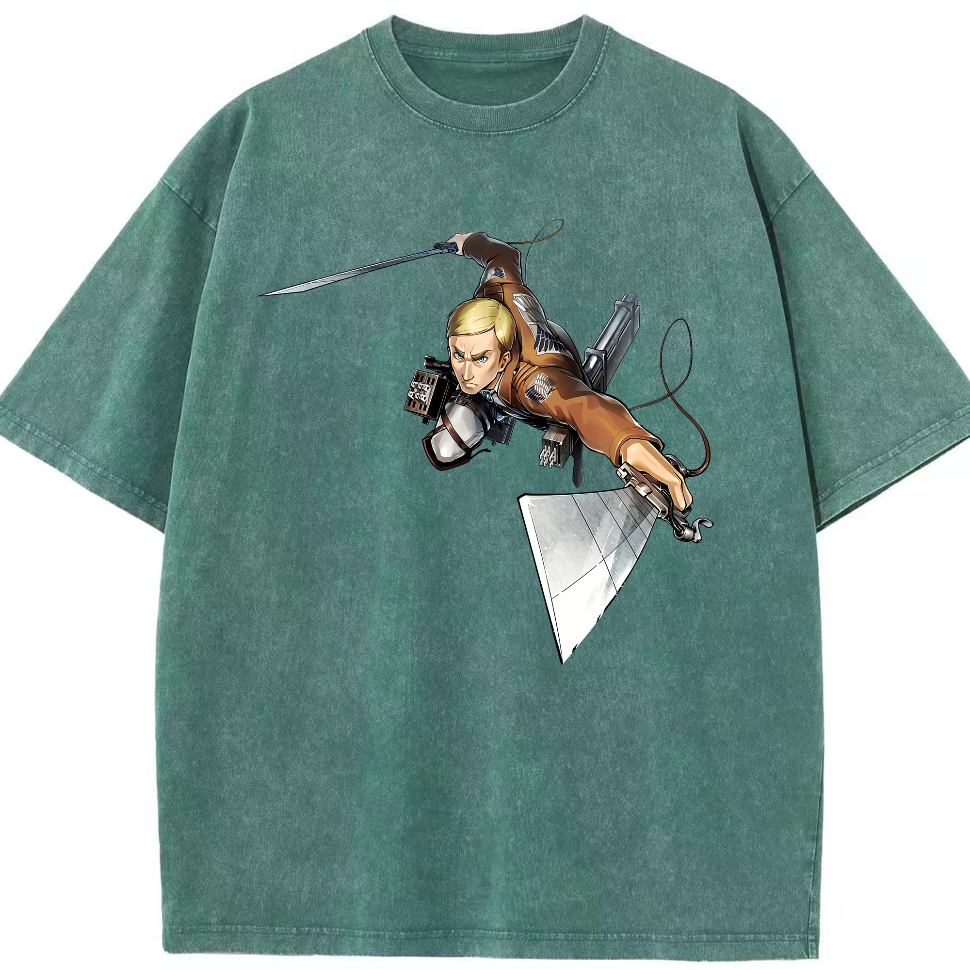 （画像用） 進撃の巨人 エルヴィン・スミス Attack on Titan Erwin Smith 綿100% ヴィンテージ風 半袖Tシャツ（フロントプリント）